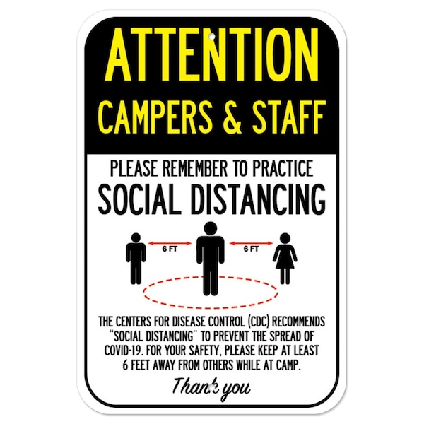Public Safety Sign-Campers & Staff Practice Social Distancing, Heavy-Gauge, 12" H, A-1218-25357